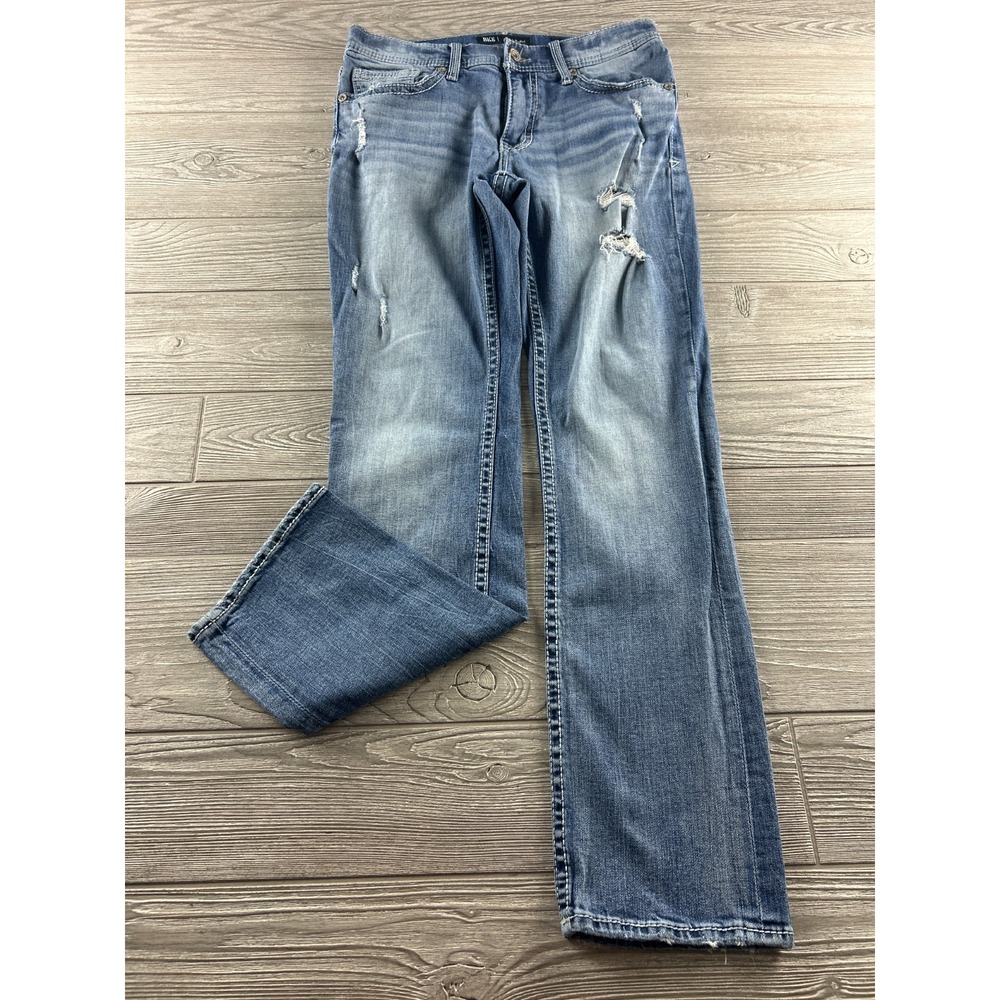 BKE Jeans Buckle Men's 31x32 Blue Jake Straight Faded Whiskers Preppy Distressed